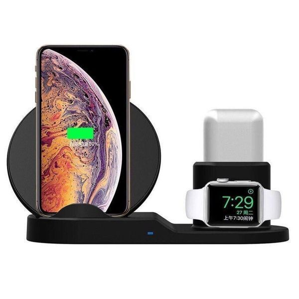 Бездротова зарядка 3 в 1 wireless charger 3 in 1 для смартфона смарт-годинника навушників із захистом A71 фото