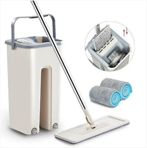 Швабра с ведром лентяйка 7 л easy mop, комплект для уборки с автоматическим отжимом VEN59 фото
