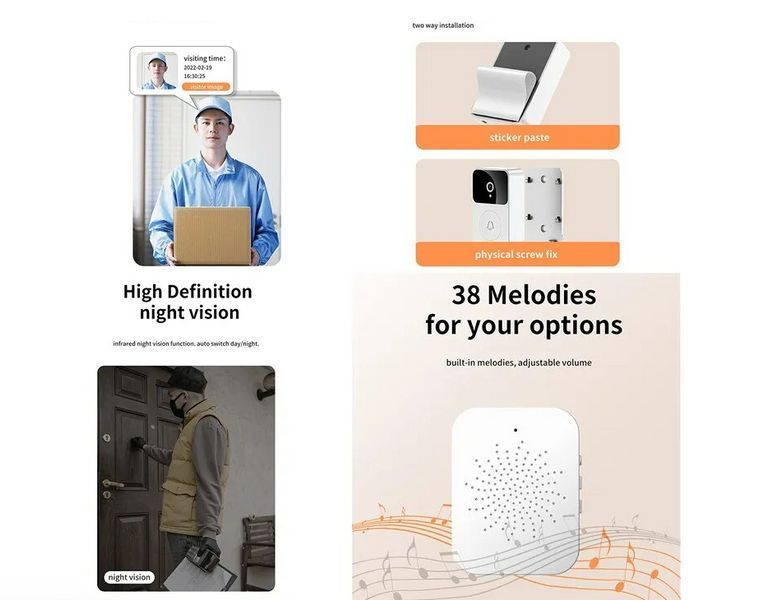 Домофон із камерою WiFi та датчиком руху Doorbell X9 / Розумний дверний відеодомофон для дому VEN0363 фото