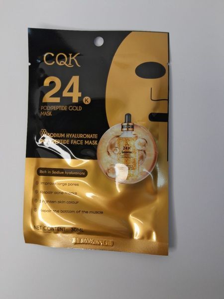 Золотая тканевая маска с полипептидами помогает уменьшить поры 24K "CQK" 23мл 1 шт (упаковка 10 шт) VEN0151 фото