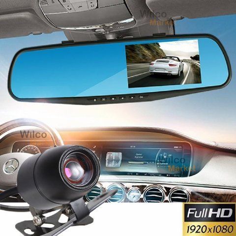Реєстратор дзеркало 2 в 1 з виносною камерою заднього виду DVR Full HD в машину Багатофункціональний автомобіль TV91 фото
