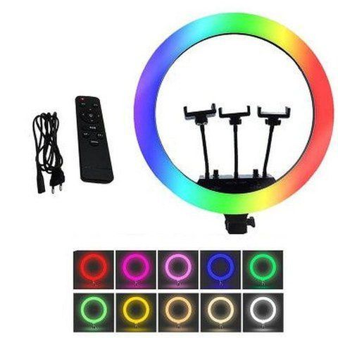 Світлодіодна кільцева лампа для селфи 36 см / Світлодіодна лампа RGB з пультом RGB36 фото