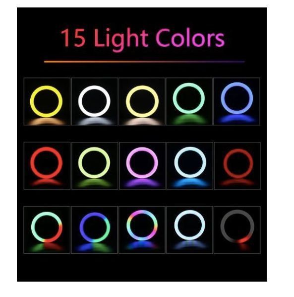 Светодиодная кольцевая лампа для селфи 36 см / Светодиодная лампа RGB с пультом RGB36 фото