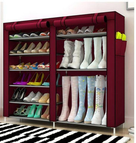 Шафа для взуття Shoe Cabinet тканинна 6 полиць, дві секції. Коричневе світло BR00047 VE47 фото