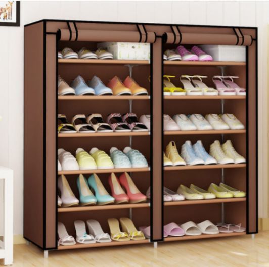 Шафа для взуття Shoe Cabinet тканинна 6 полиць, дві секції. Коричневе світло BR00047 VE47 фото