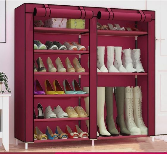Шафа для взуття Shoe Cabinet тканинна 6 полиць, дві секції. Коричневе світло BR00047 VE47 фото
