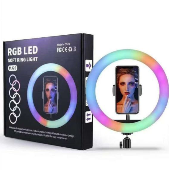 Кільцева світлодіодна RGB-лампа YQ 26 cm тримачем для телефона та кріпленням під штатив VEN14726CM фото