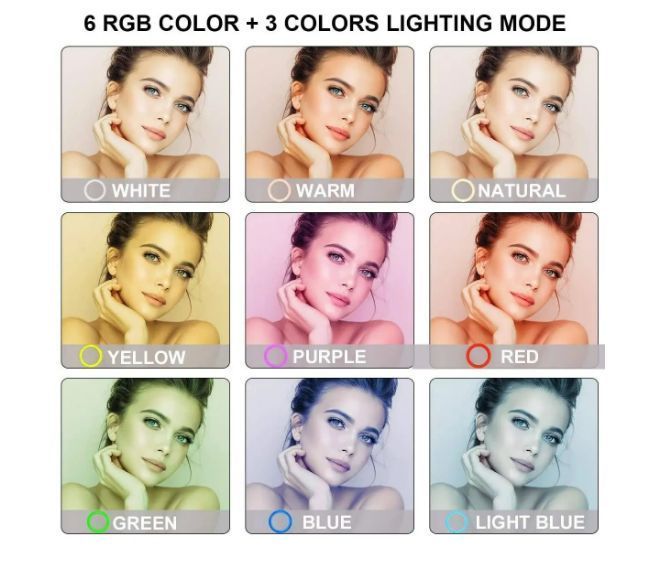 Кільцева світлодіодна RGB-лампа YQ 26 cm тримачем для телефона та кріпленням під штатив VEN14726CM фото